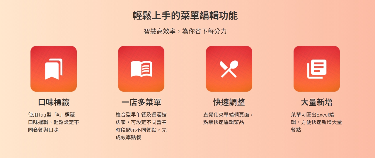 全通路整合支 援，外送平台接單UberEats、 Foodpanda、快一點